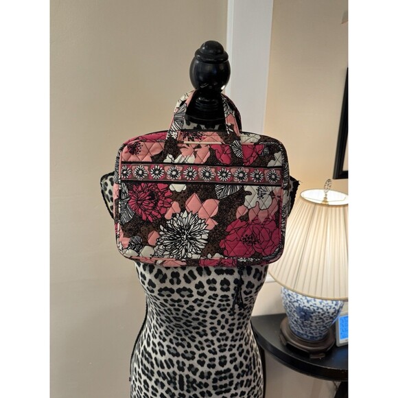 Vera Bradley Cosmetic Bag Retired Mocha Rouge Pink Brown Floral Medium - Picture 1 of 12